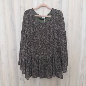 Easel Womens Floral Blouse Size L Green Flowy‎ Boho Romantic Cottage Romantic